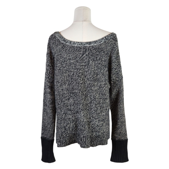 American Eagle XL Marled Knit Sweater Open Stitch Black White Slouchy Cozy - Picture 7 of 10